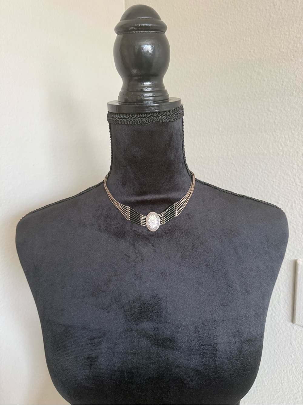 Sterling Liquid Silver Choker with Concho and Black Onyx